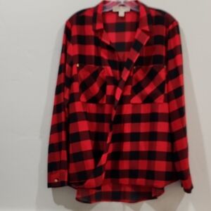 Michael Kors Red and Black Plaid Button Shirt
